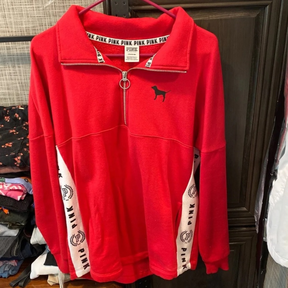 Victoria Secret PINK Red Fleece Quarter Zip